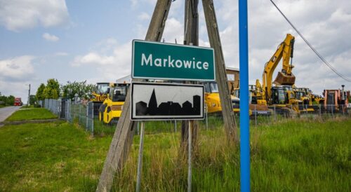 Znak Markowice przy odcinku DK91 przeznaczonym do przebudowy