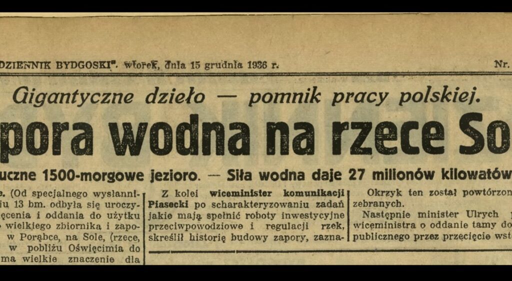 Otwarcie Zapory Porąbka opisane w Dzienniku Bydgoskim z 1936 roku