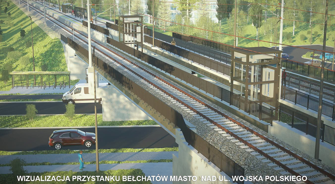 Wizualizacja przystanku Bełchatów Miasto na modernizowanej linii kolejowej nr 24