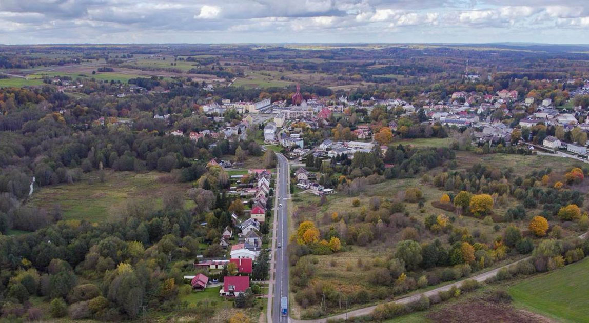 Widok z lotu ptaka na Bobolice i wlot DK25 od strony Bydgoszczy