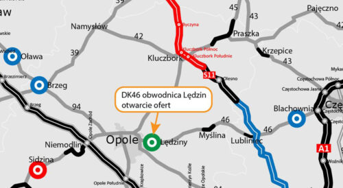 Mapa lokalizacji planowanej obwodnicy Lędzin w ciągu DK46