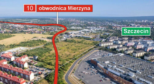 Planowany przebieg obwodnicy Mierzyna pomiędzy Mierzynem a Szczecinem