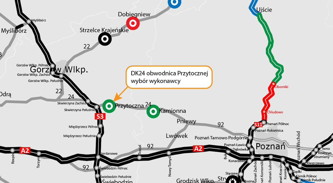 Mapa lokalizacji planowanej obwodnicy Przytocznej w ciągu DK24