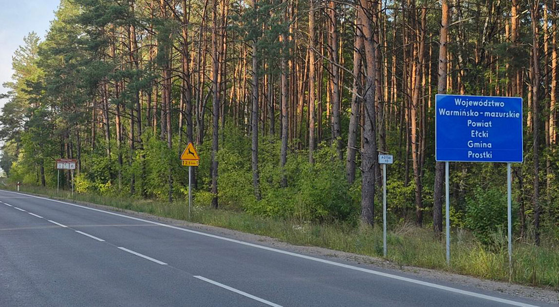 Droga krajowa nr 65 w pobliżu granicy województwa warmińsko-mazurskiego
