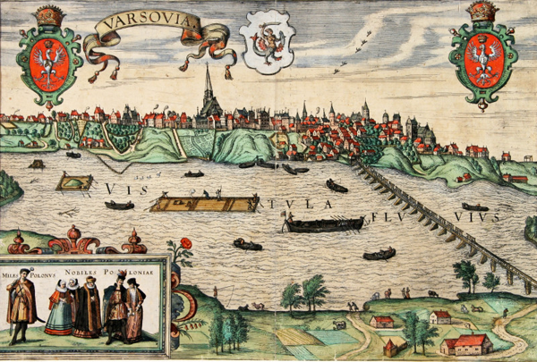 Panorama Warszawy, rys. J. Hoefnagel, ryt. A. Hogenberg/koniec XVI w., ze zbiorów Muzeum Historycznego m.st. Warszawy 