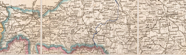 Wycinek mapy monarchii austriackiej z 1854 r., znajdującej się w zbiorach Biblioteki Kongresu USA, na której można prześledzić przebieg traktu środkowogalicyjskiego